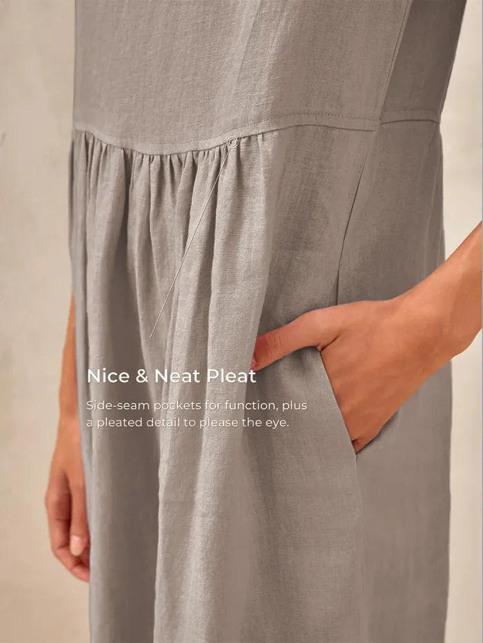 Robe midi lavée en lin à rayures et manches courtes JOAN