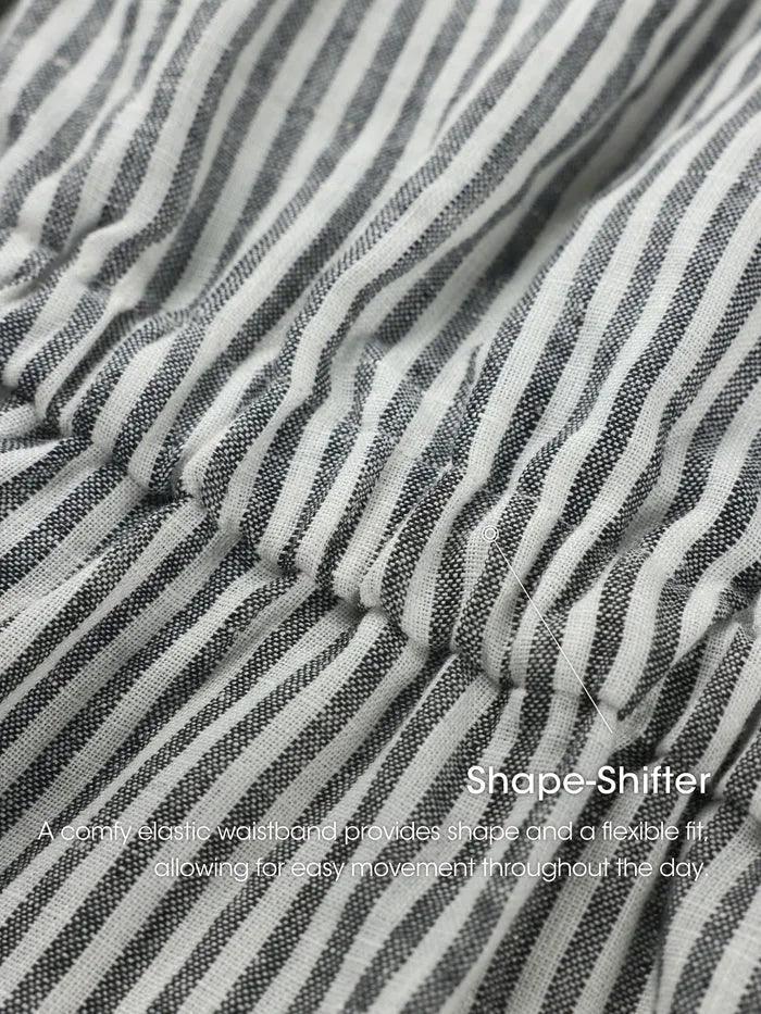 Robe courte ARIA en lin 100 % rayé à taille élastique