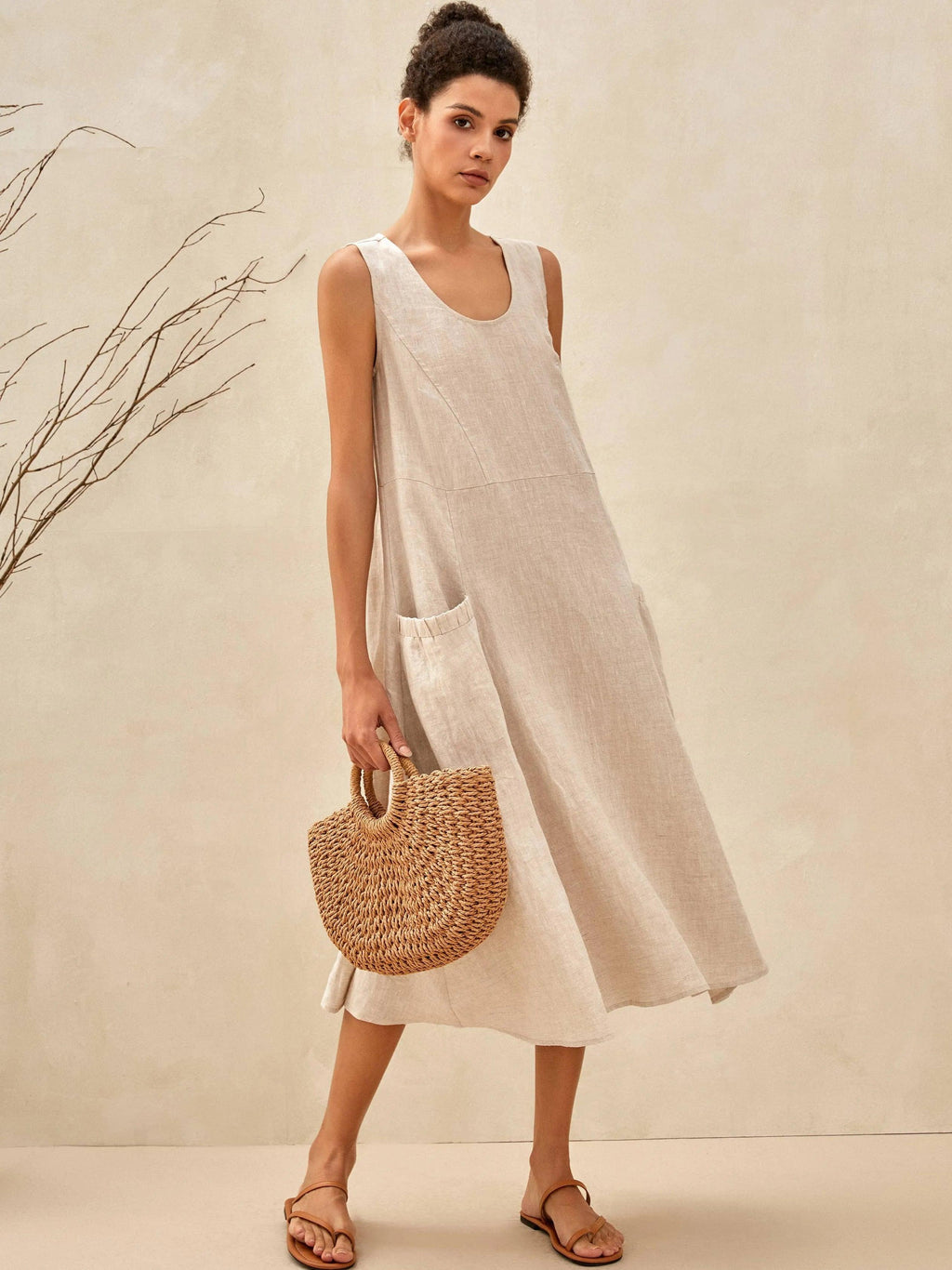 Robe débardeur de plage évasée 100 % lin GIANA