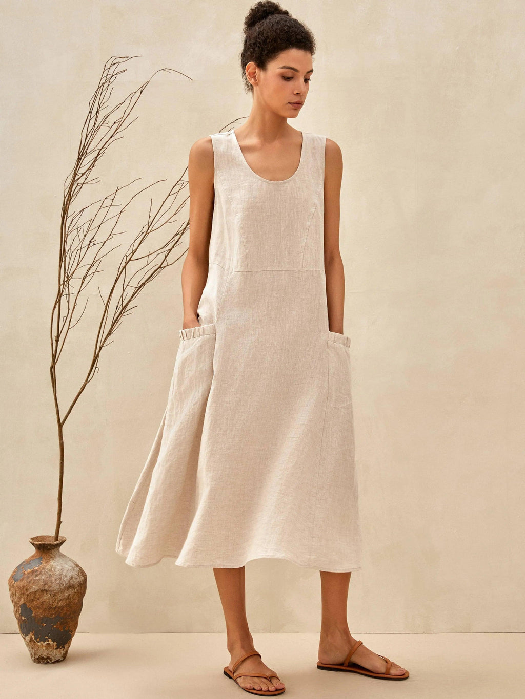 Robe débardeur de plage évasée 100 % lin GIANA