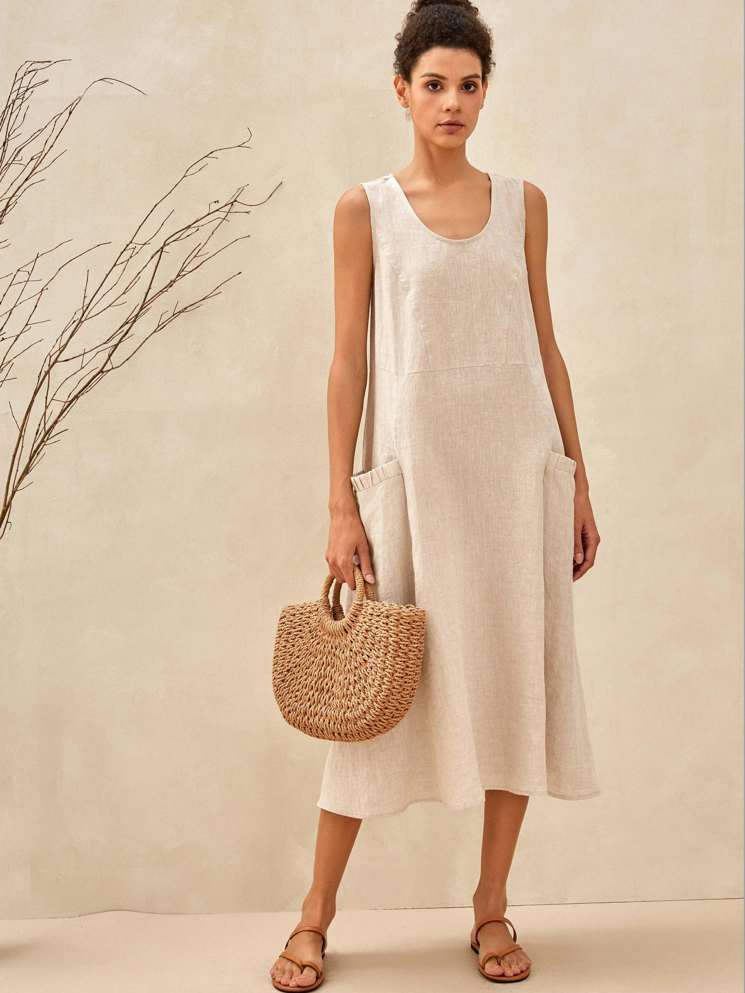 Robe de plage trapèze 100 % lin GIANA