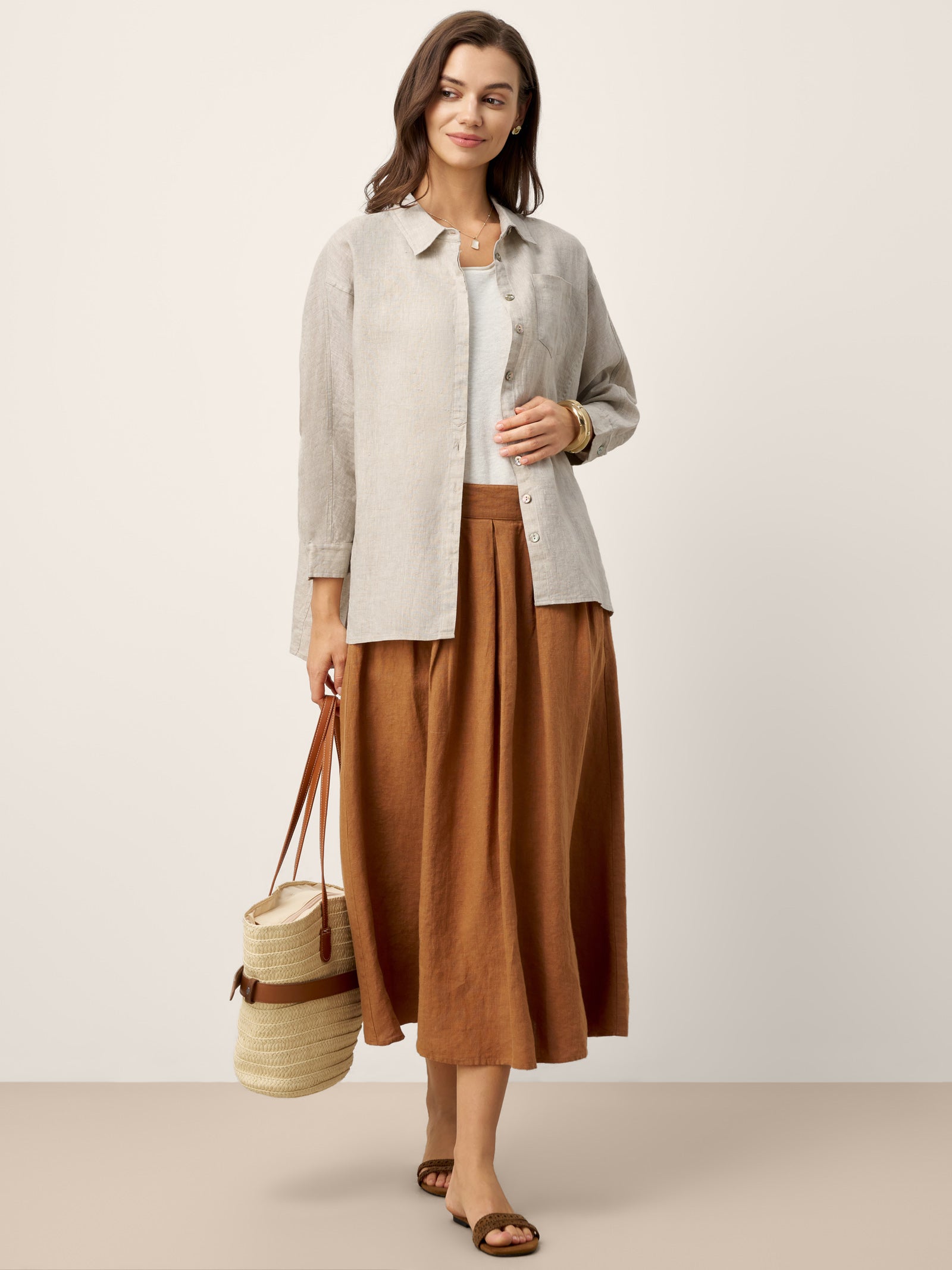 Chemise 100 % lin à patte de boutonnage dissimulée et poches plaquées FELICITY