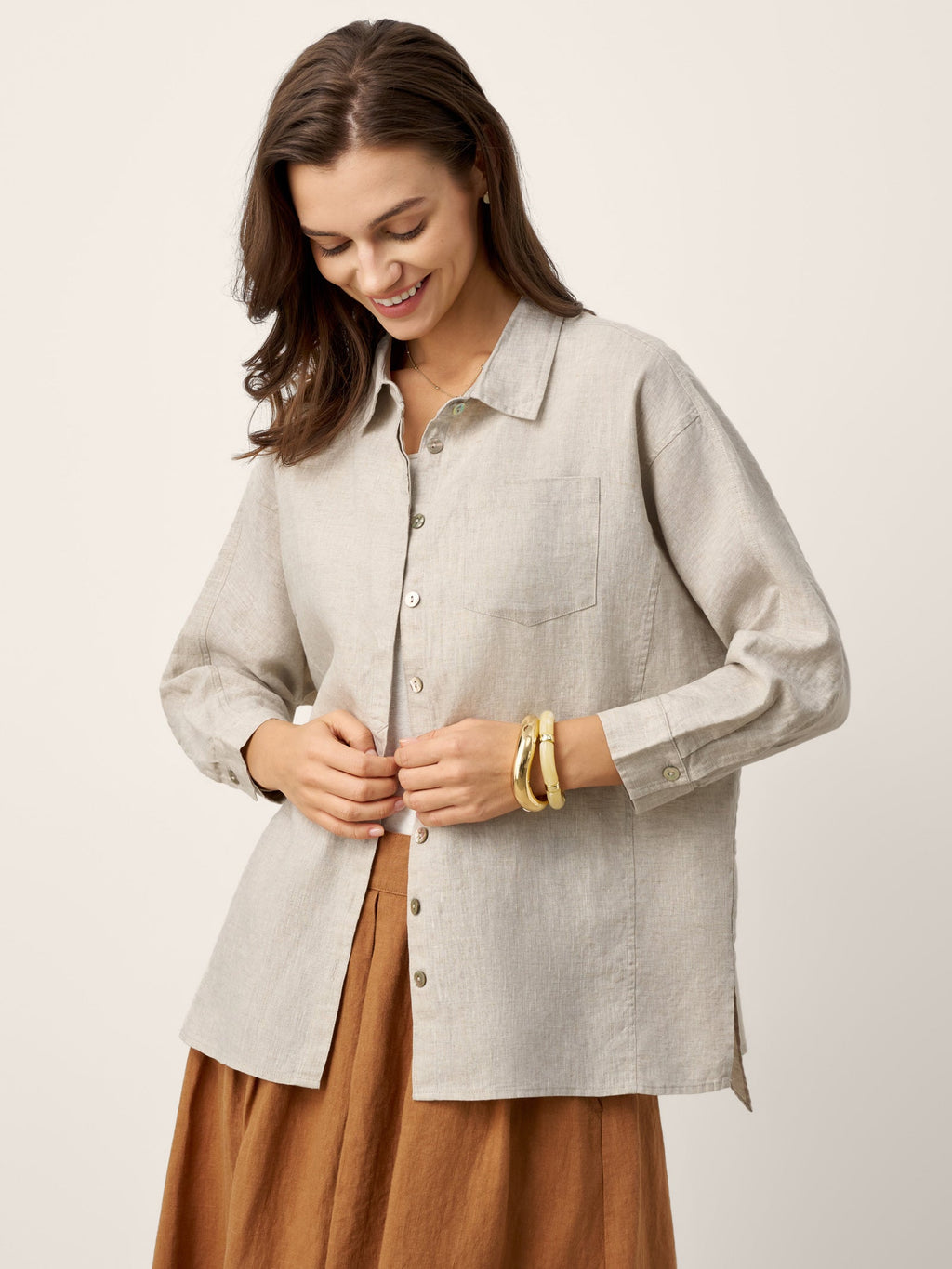 Chemise 100 % lin à patte de boutonnage dissimulée et poches plaquées FELICITY