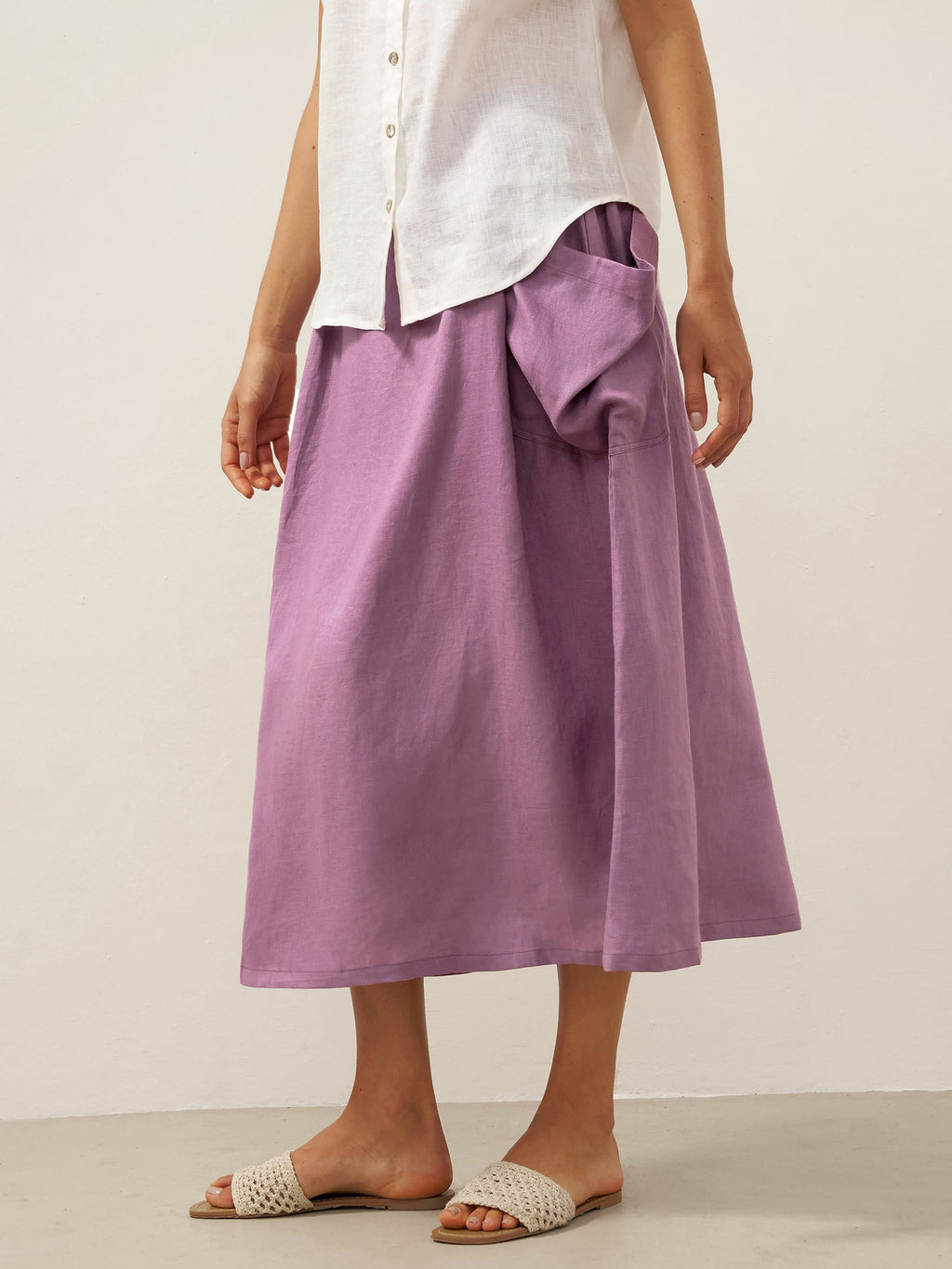 Jupe taille élastique 100 % lin MARINA