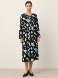 Robe midi froncée imprimée florale 100 % lin ÉLODIE