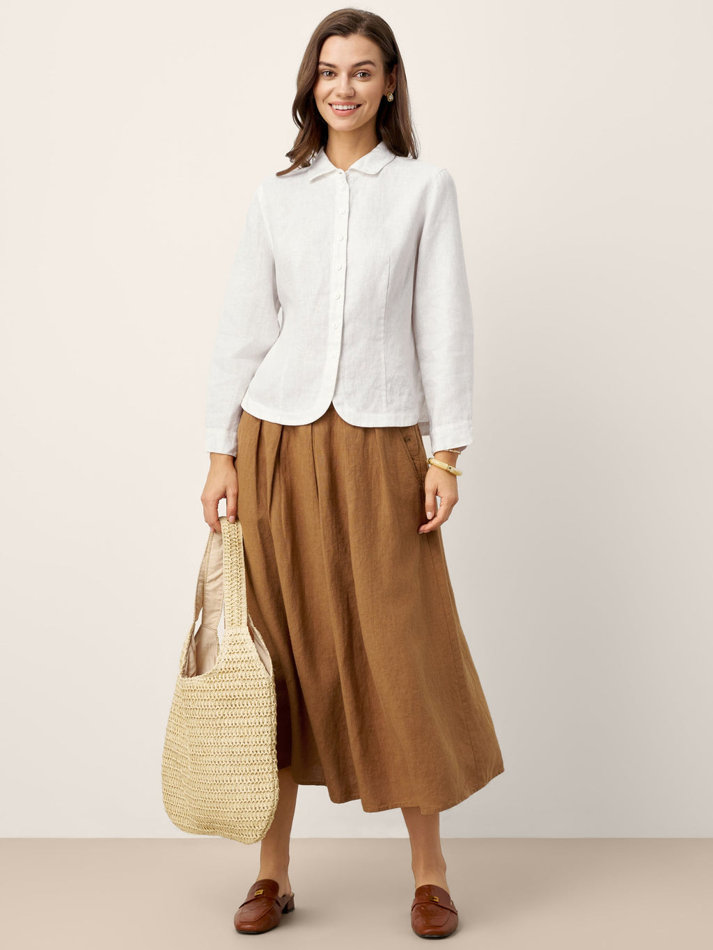 Chemise sur mesure en lin à petit col et ourlet incurvé AVELINE