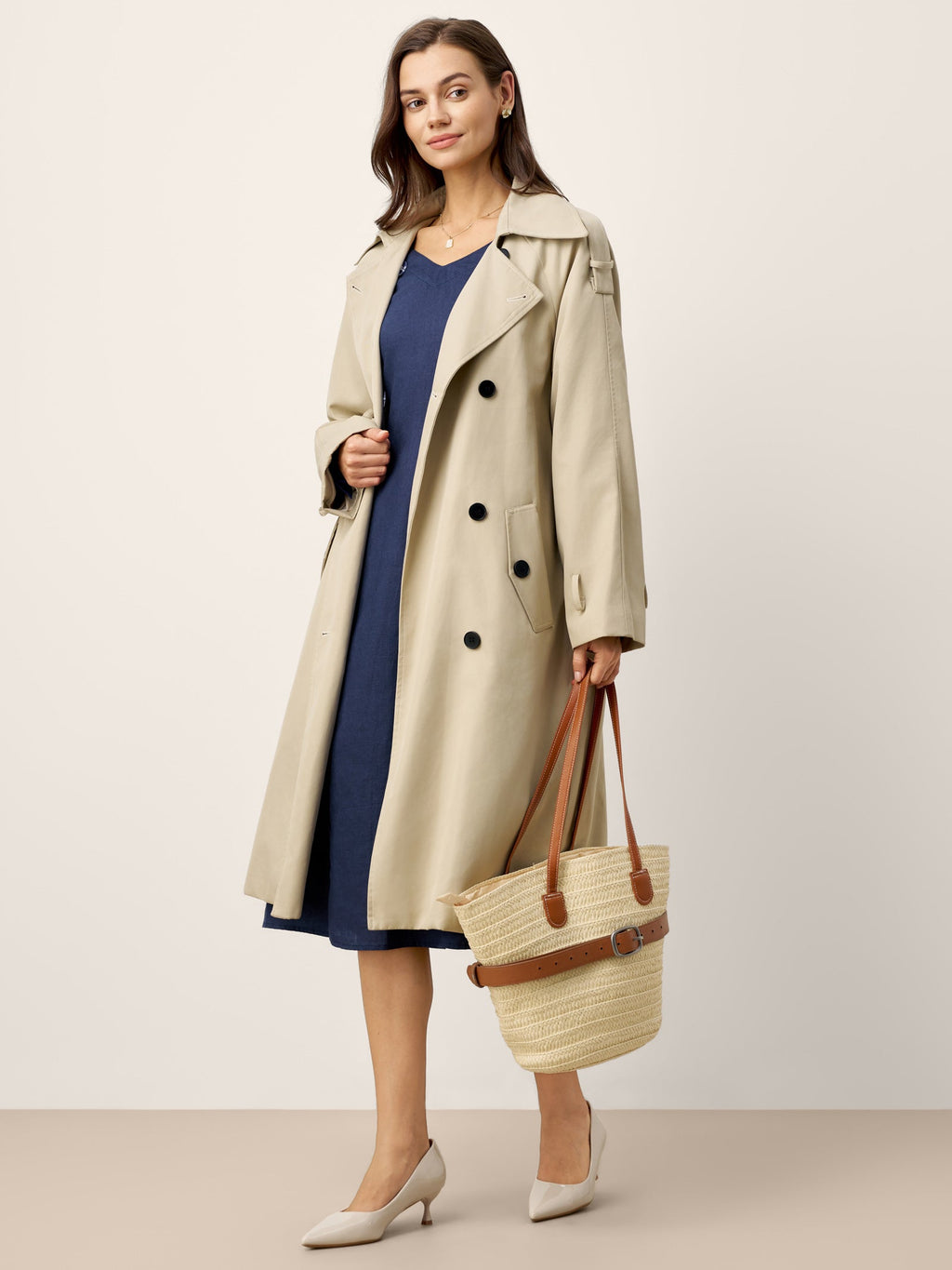Robe midi DIANA 100 % lin à taille froncée et détail de rabat