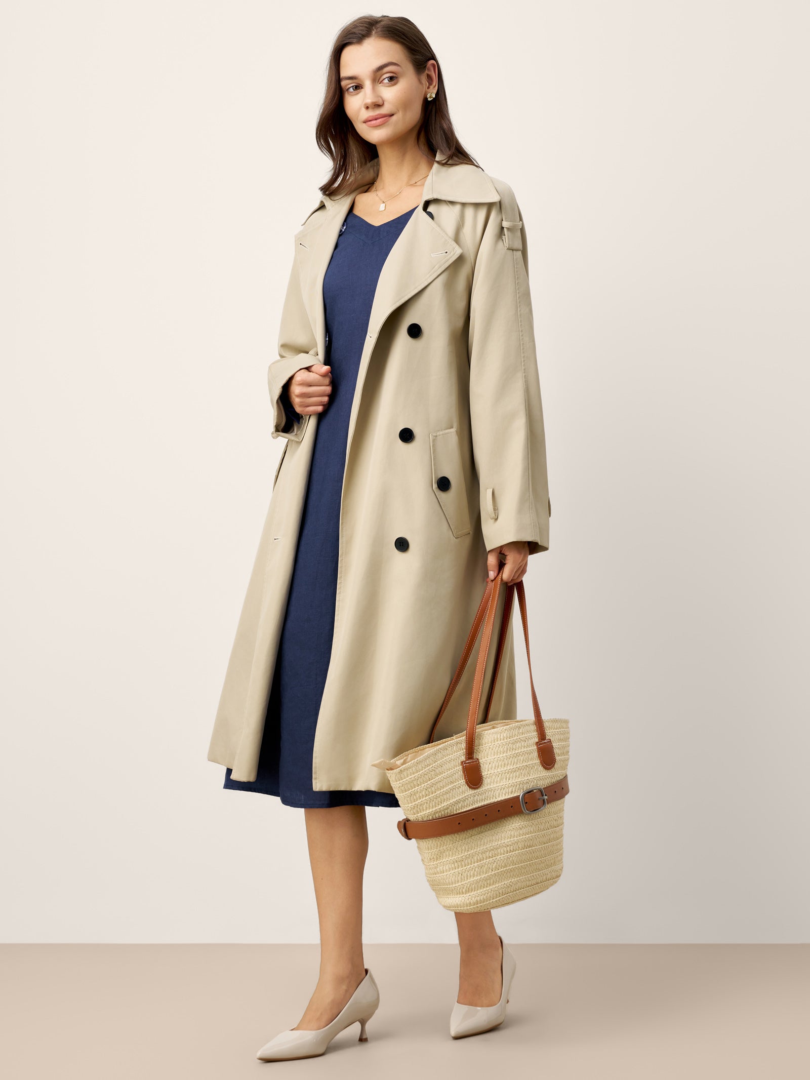 Robe midi DIANA 100 % lin à taille froncée et détail de rabat