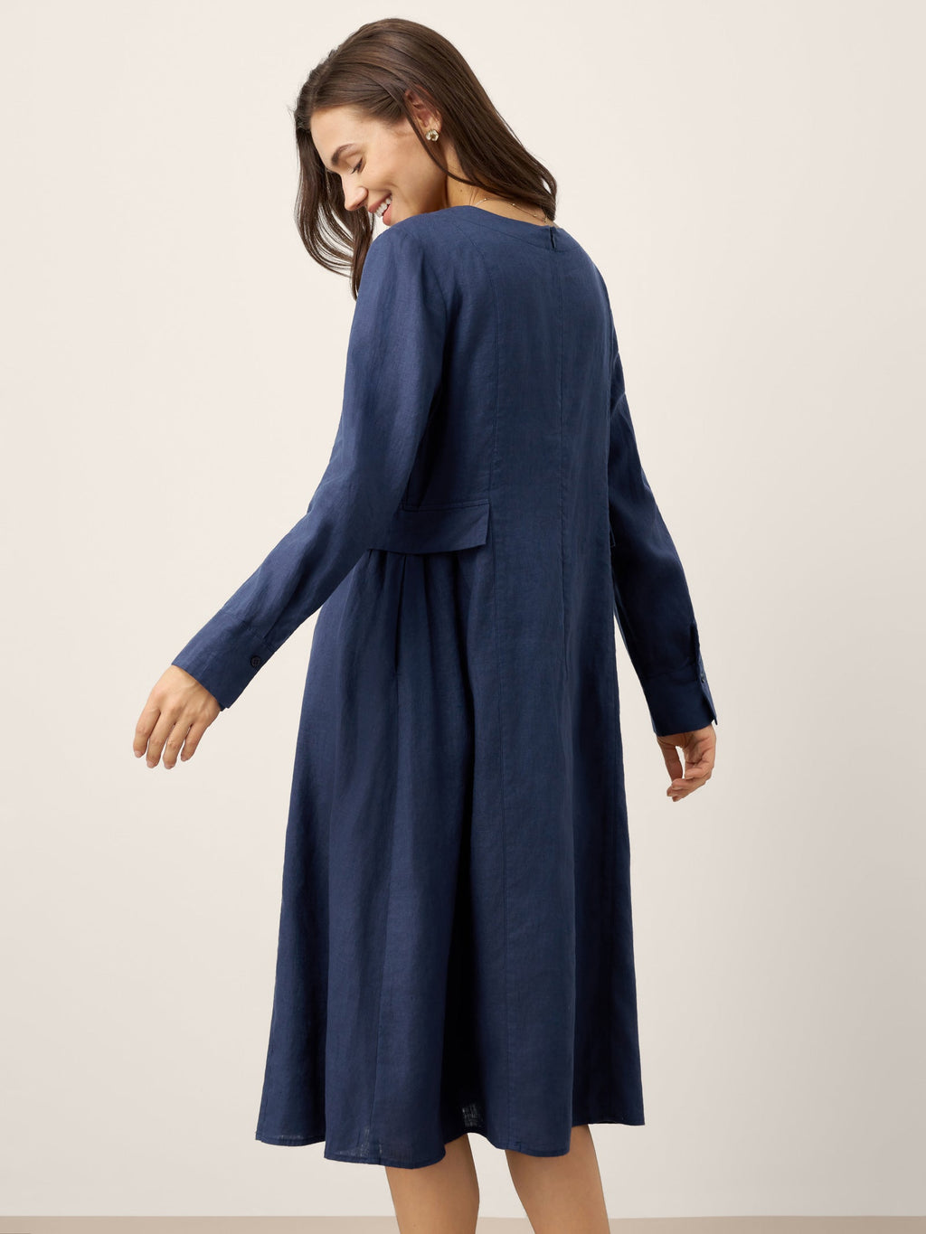 Robe midi DIANA 100 % lin à taille froncée et détail de rabat