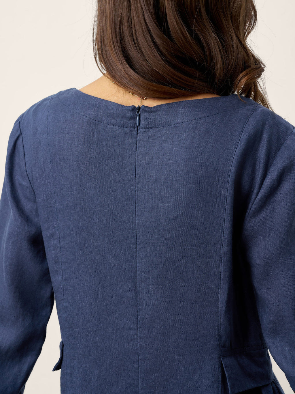 Robe midi DIANA 100 % lin à taille froncée et détail de rabat