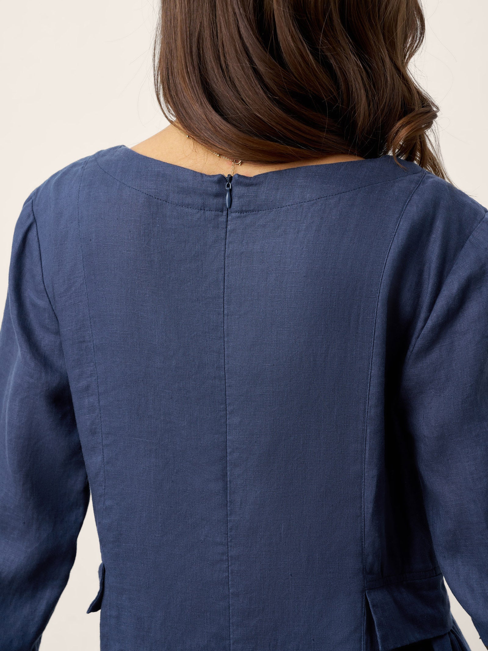 Robe midi DIANA 100 % lin à taille froncée et détail de rabat