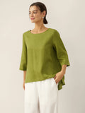 Haut BRIANNA 100 % lin, encolure ronde, ourlet asymétrique
