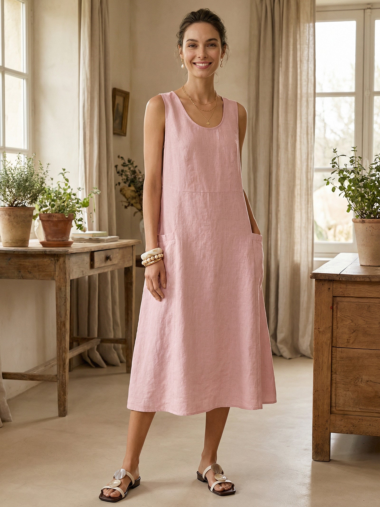 Robe de plage trapèze 100 % lin GIANA