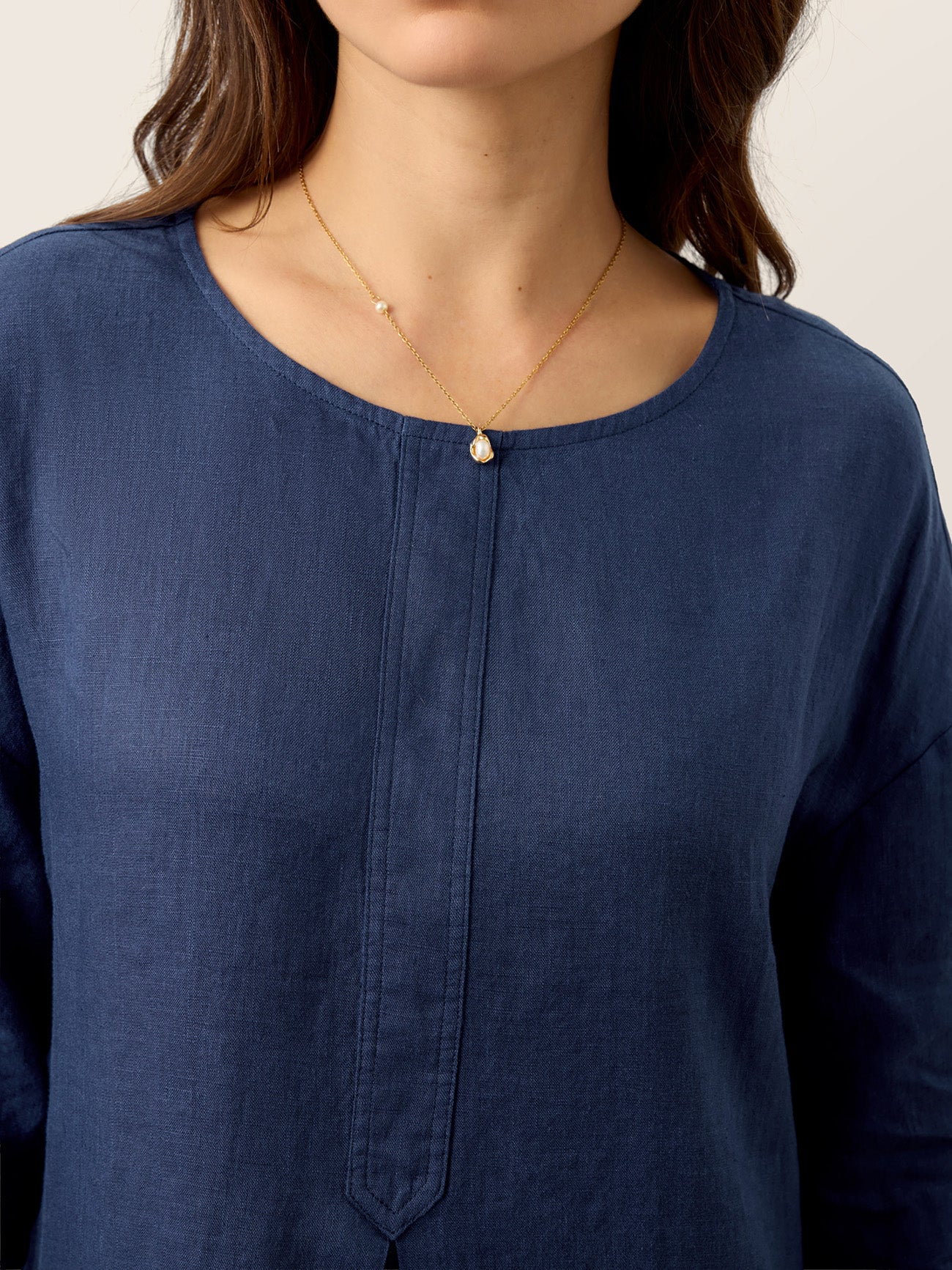 Robe midi MARIBEL 100 % lin avec manches retroussables et pli inversé