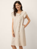 Robe Courte THÉRÈSE à Col Montant, Manches Volants en Lin 100 %
