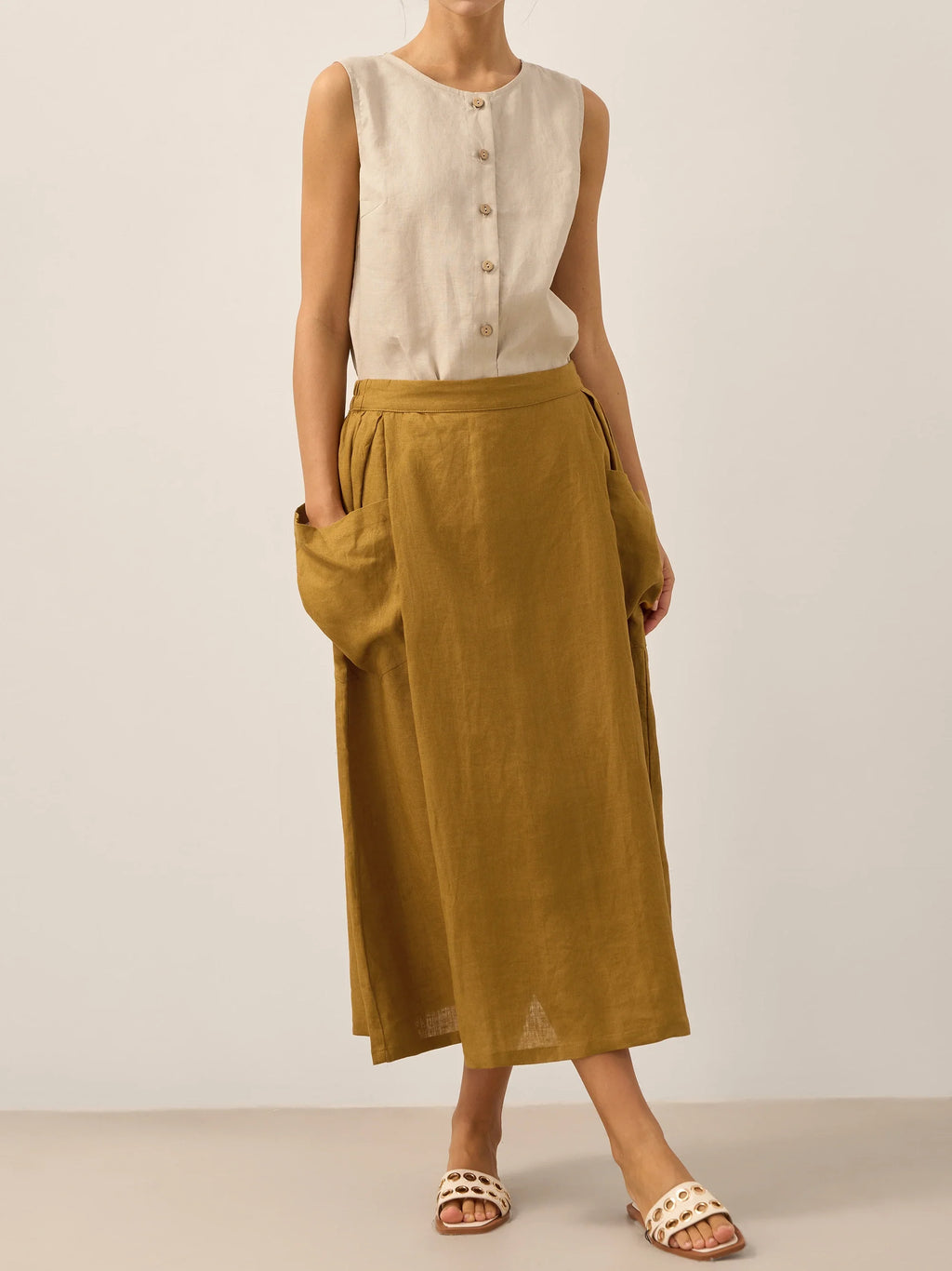 Jupe taille élastique 100 % lin MARINA