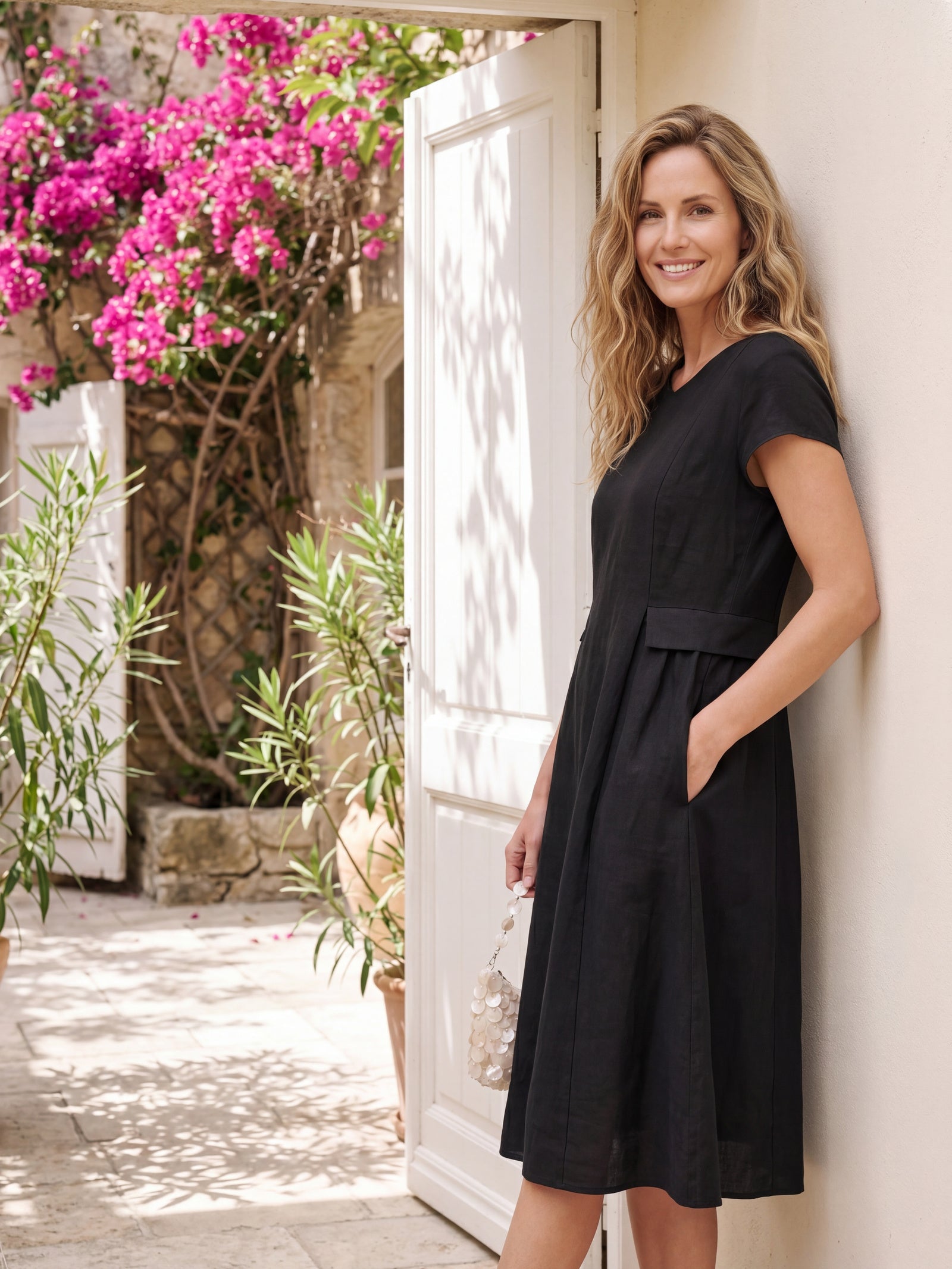 Robe d'été ALEXA 100 % lin naturel col V