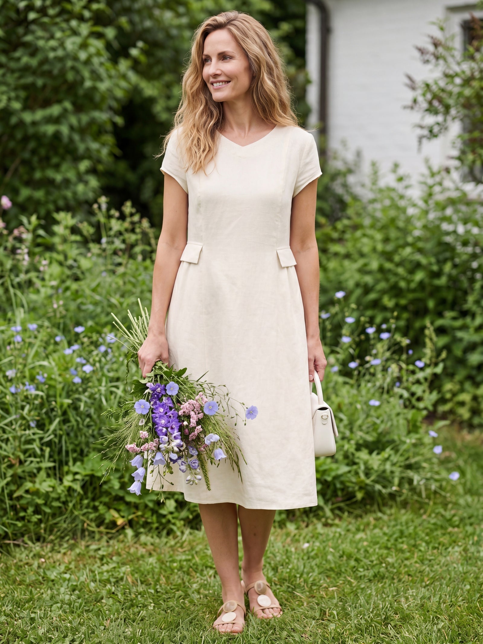 Robe d'été ALEXA 100 % lin naturel col V
