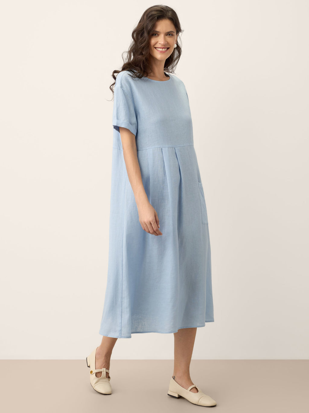 Robe courte à rayures en lin 100% avec panneaux, manches courtes MORGAN
