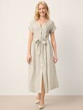 Robe longue Larissa 100 % lin à carreaux avec ceinture amovible et boutonnage devant