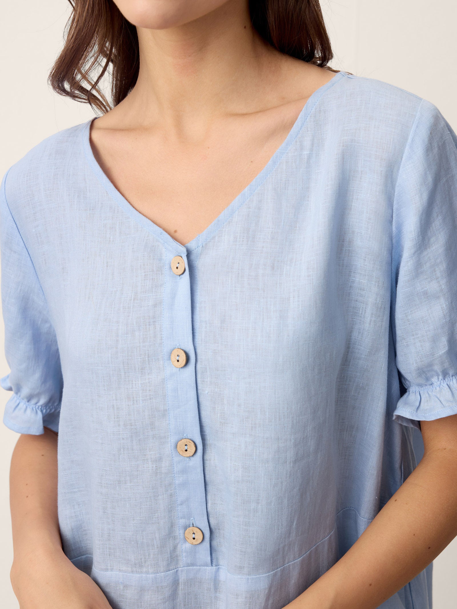 Robe midi ceinturée LIVARA en lin avec volants