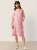 Mini-robe SABRINA en lin sculpté avec encolure bateau et dos noué