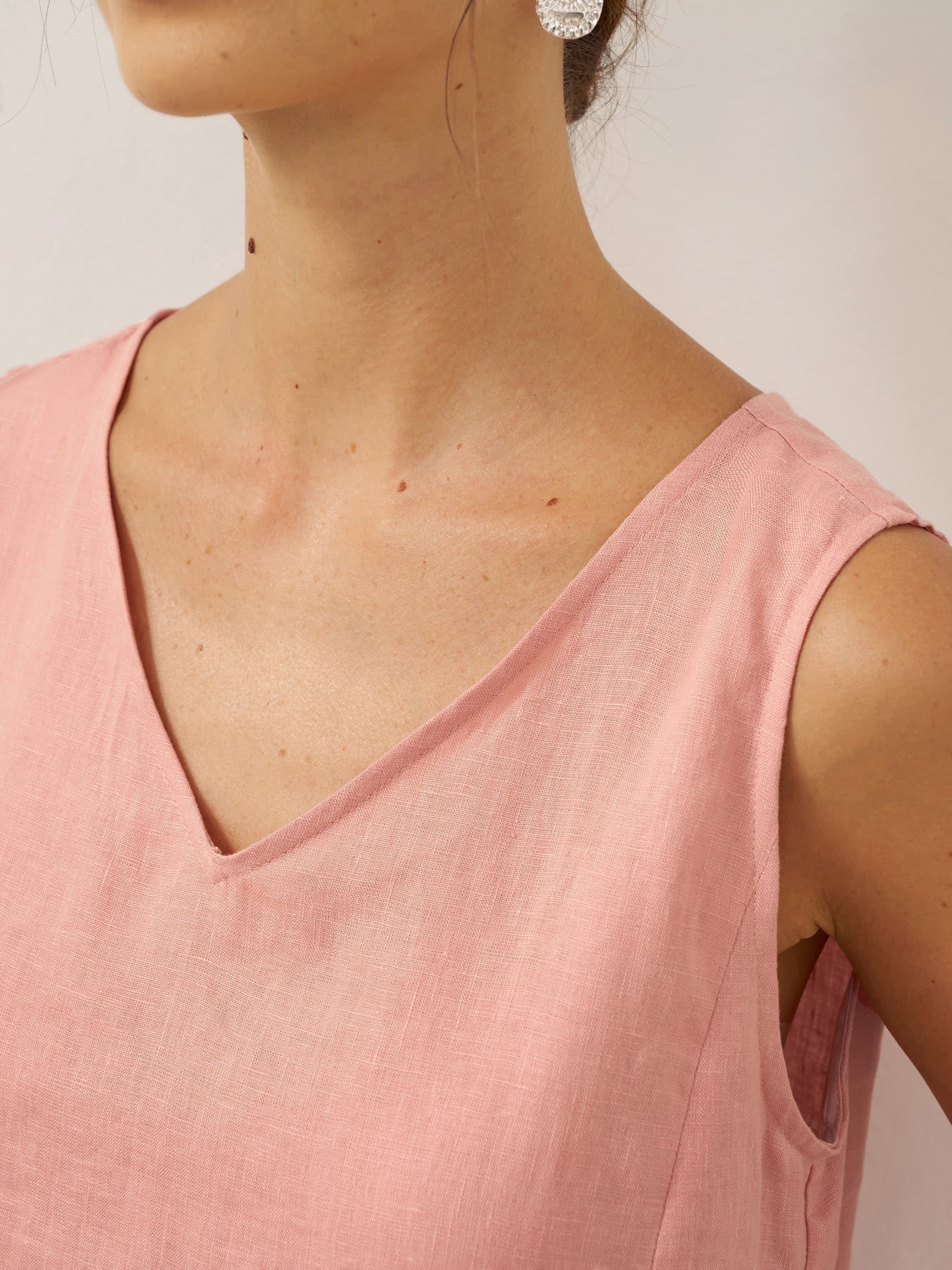Robe midi trapèze sans manches 100 % lin TARA