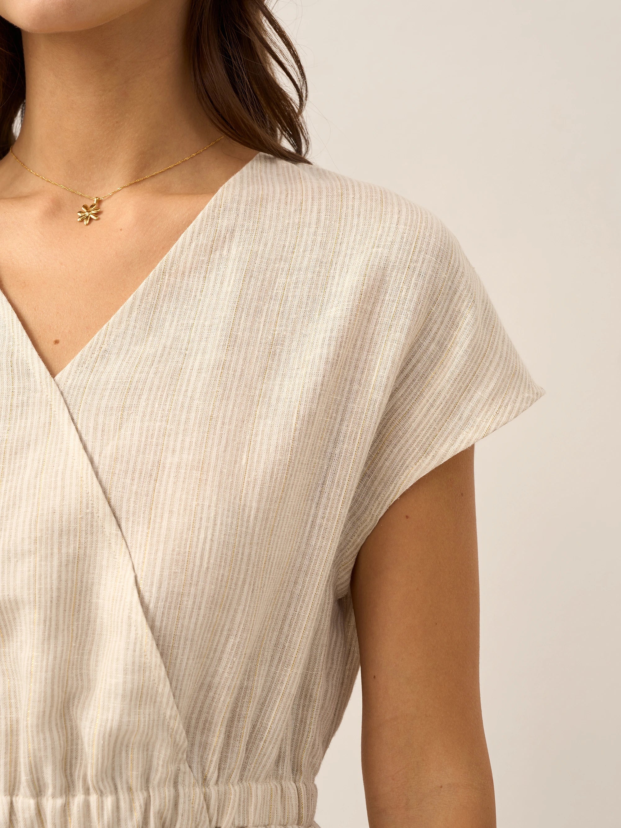 Robe courte ARIA en lin 100 % rayé à taille élastique