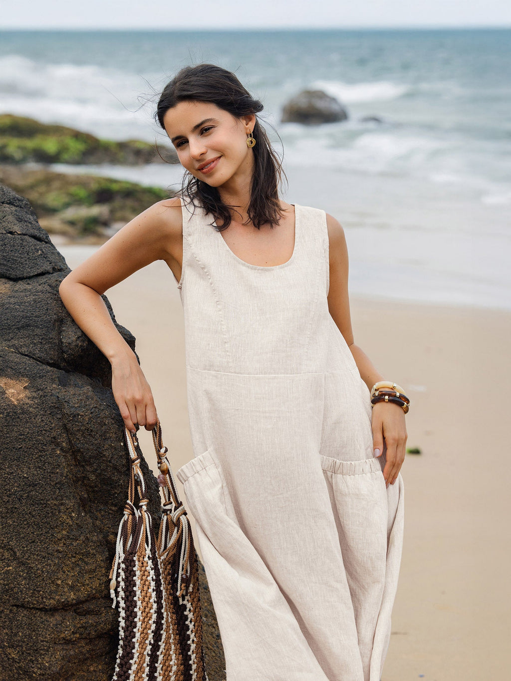 Robe de plage trapèze 100 % lin GIANA