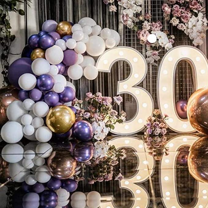 100 ballons en arc de guirlande violet foncé, blancs et dorés pour la décoration de fête d'anniversaire de mariage, de fiançailles, de baby shower, de thème d'anniversaire