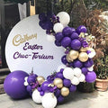 100 ballons en arc de guirlande violet foncé, blancs et dorés pour la décoration de fête d'anniversaire de mariage, de fiançailles, de baby shower, de thème d'anniversaire