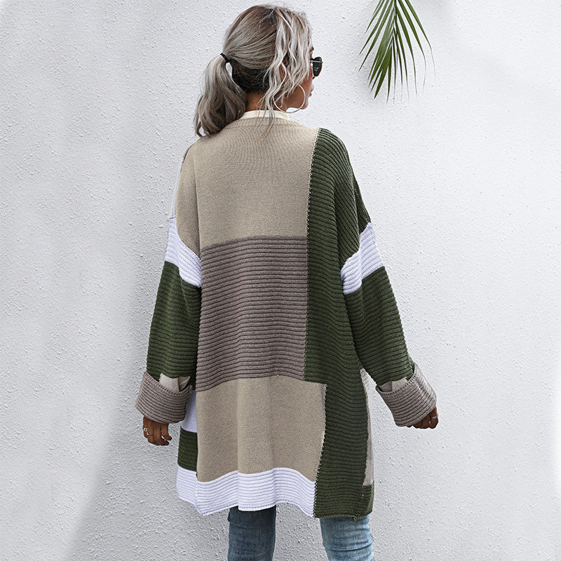 Cardigan en tricot de couleur contrastée pour femme
