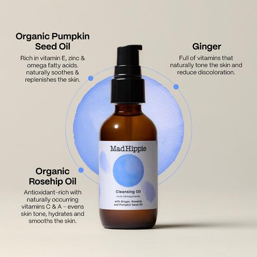 Huile Nettoyante Visage Mad Hippie - Nettoyant Visage & Démaquillant en Profondeur pour Peaux Sèches, Sensibles et à Tendance Acnéique avec Huile de Rose Musquée Riche en Vitamine C, 59 ml