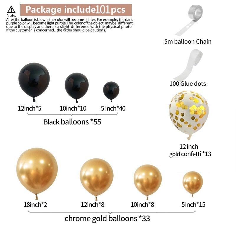 Kit Arche Guirlande Ballons Or Noir 101 pièces pour Décoration de Fête de Remise de Diplômes, Mariage, Anniversaire et Noël