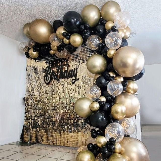 Kit Arche Guirlande Ballons Or Noir 101 pièces pour Décoration de Fête de Remise de Diplômes, Mariage, Anniversaire et Noël