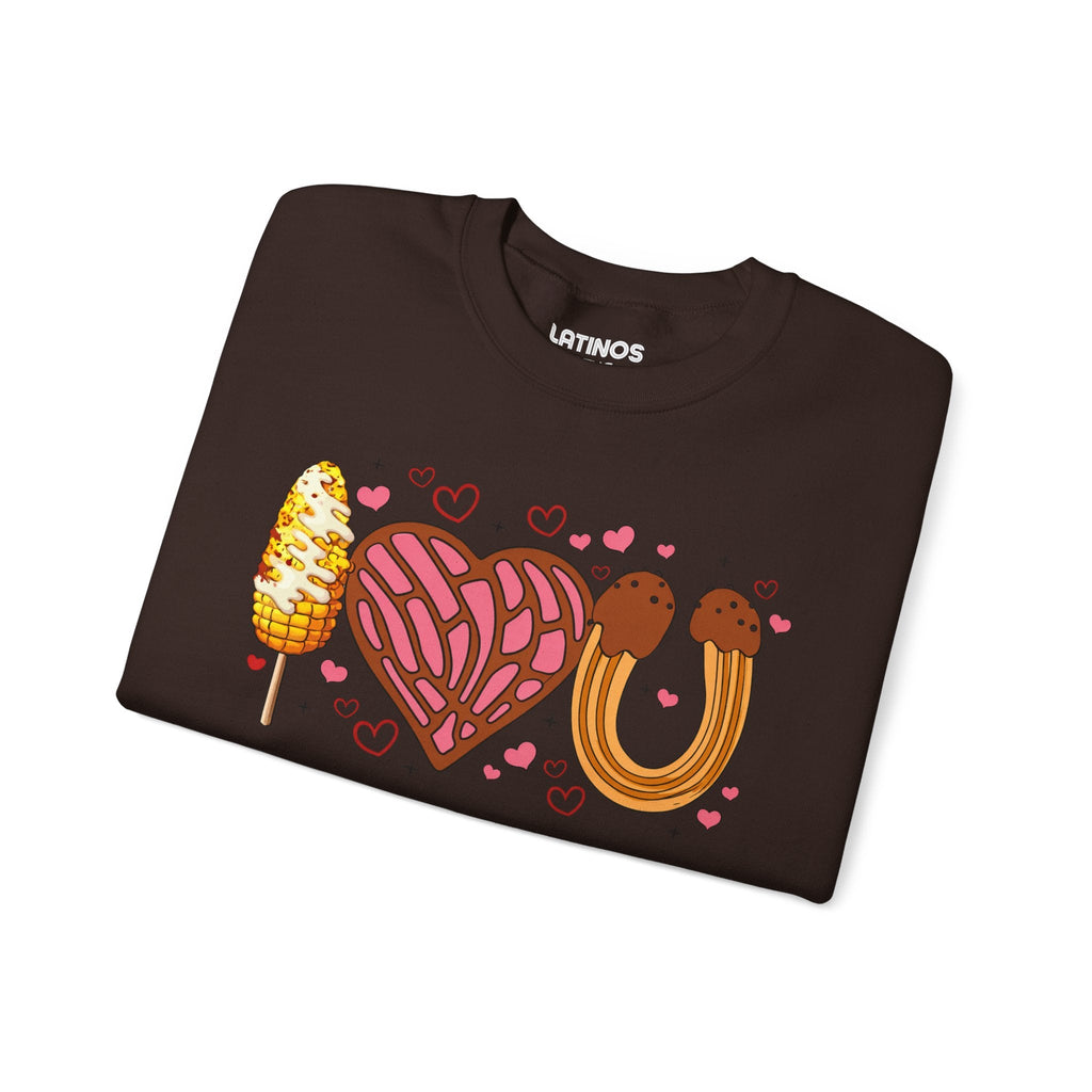 Je t'aime (Elote, Concha, Churro Love Fest) Pull ras du cou confortable pour la Saint-Valentin latine | Drôle mexicain viral | 3 couleurs
