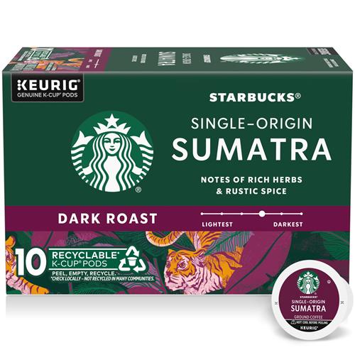 Dosettes de café Starbucks K-Cup, café torréfié foncé, Sumatra, 100 % Arabica, 1 boîte (10 dosettes)