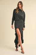 Robe asymétrique dos nu à volants – Robe dos nu élégante, Robe asymétrique, Robe à ourlet volanté, Robe de soirée sexy, Robe spectaculaire pour occasions spéciales