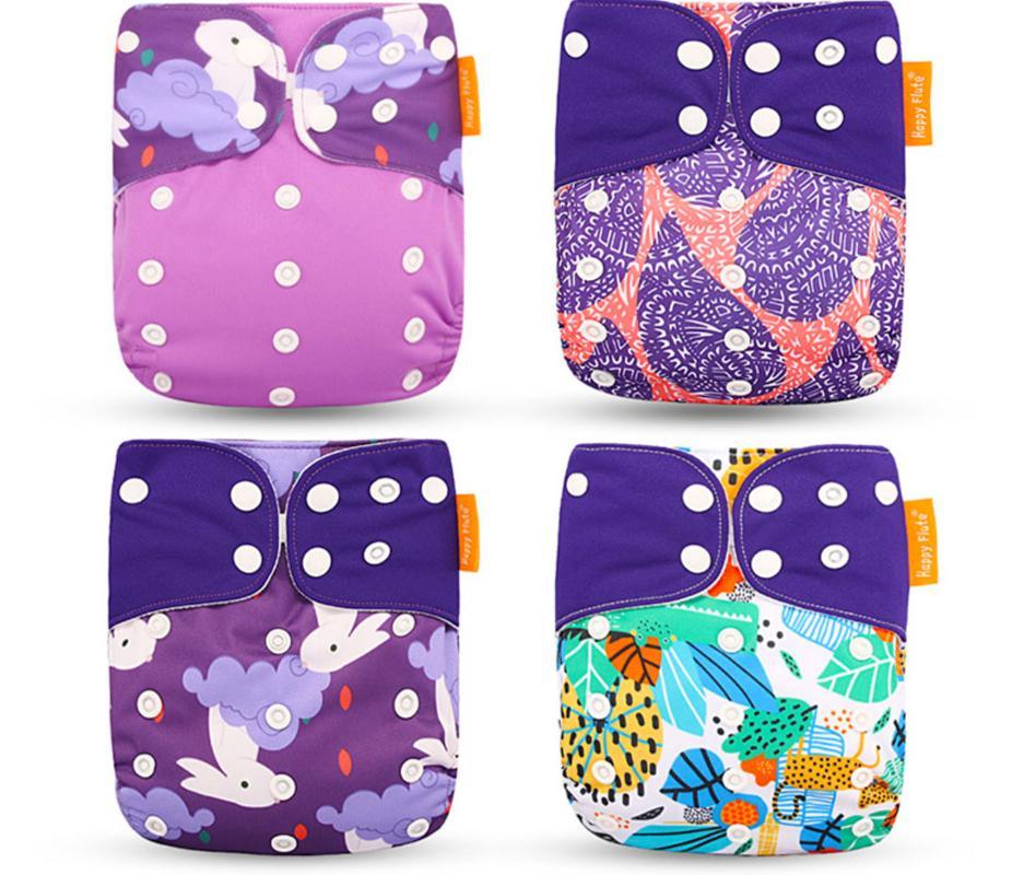 Lot de 4 couvre-couches lavables écologiques, couches en tissu réglables pour bébés garçons et filles