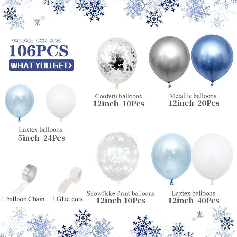 Ballons d'anniversaire flocon de neige bleu 106 pièces, décorations de fête sur le thème de la neige et de la glace, ballons pour bébé, Noël d'hiver, Nouvel An, mariage et fête d'anniversaire