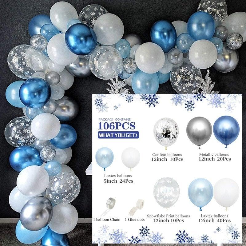 Ballons d'anniversaire flocon de neige bleu 106 pièces, décorations de fête sur le thème de la neige et de la glace, ballons pour bébé, Noël d'hiver, Nouvel An, mariage et fête d'anniversaire