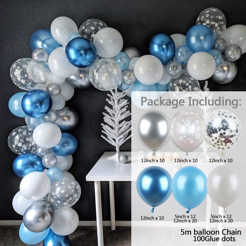 Ballons d'anniversaire flocon de neige bleu 106 pièces, décorations de fête sur le thème de la neige et de la glace, ballons pour bébé, Noël d'hiver, Nouvel An, mariage et fête d'anniversaire