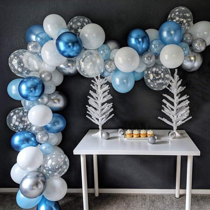 Ballons d'anniversaire flocon de neige bleu 106 pièces, décorations de fête sur le thème de la neige et de la glace, ballons pour bébé, Noël d'hiver, Nouvel An, mariage et fête d'anniversaire