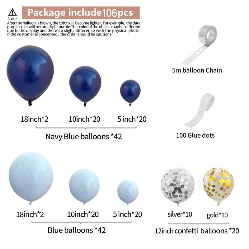 106 Ballons Kit Guirlande Arche Bleu Rétro Confettis pour Baby Shower Mariage Anniversaire Fête Ballon Décoration Fête