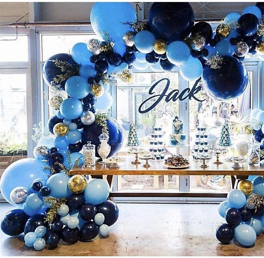 106 Ballons Kit Guirlande Arche Bleu Rétro Confettis pour Baby Shower Mariage Anniversaire Fête Ballon Décoration Fête