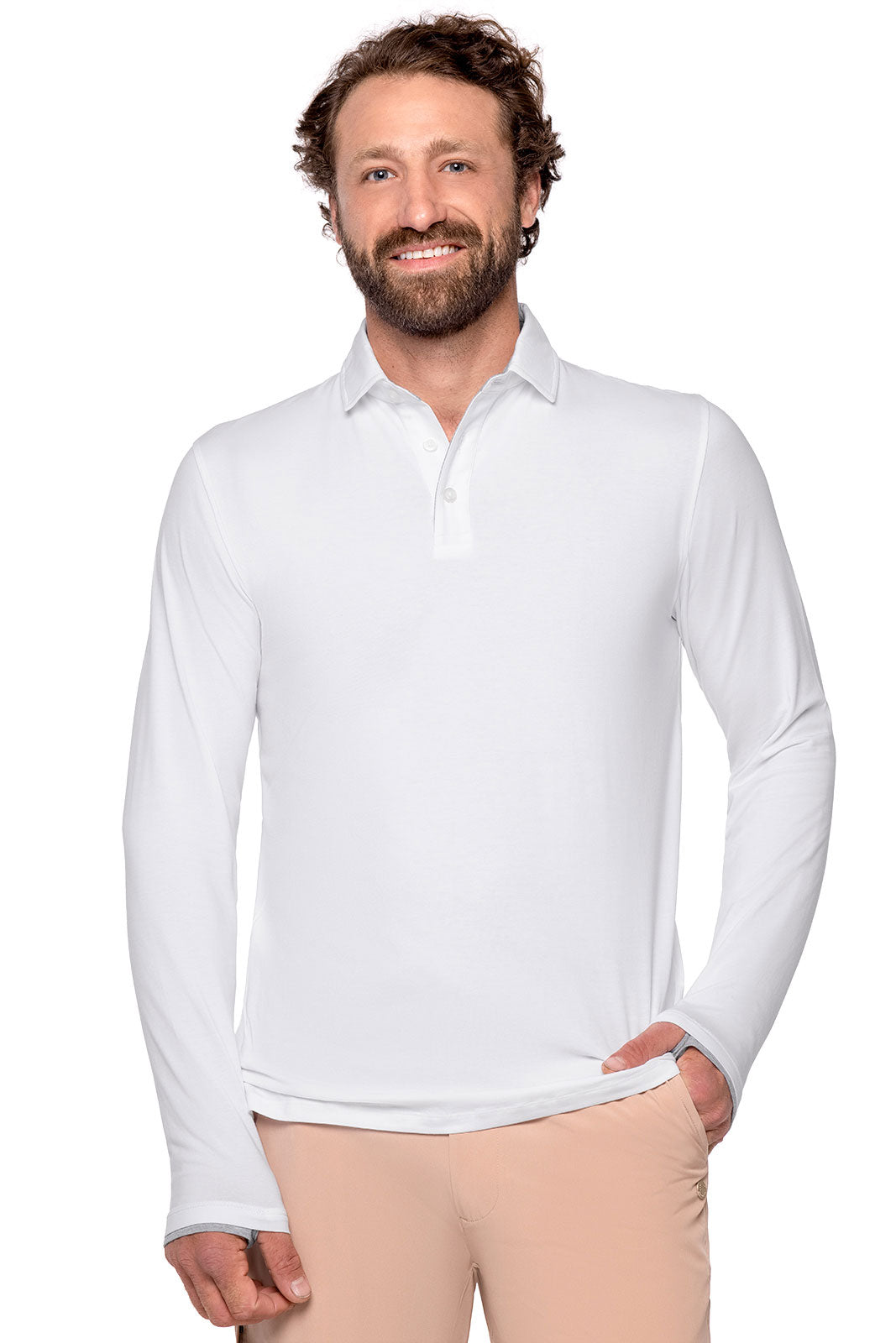 Polo Bal Harbour à manches longues et trous pour les pouces pour homme | Blanc