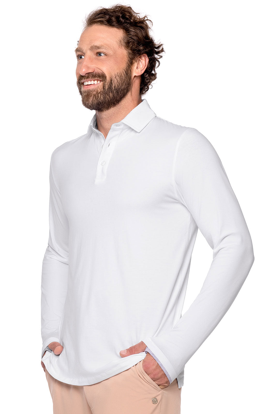 Polo Bal Harbour à manches longues et trous pour les pouces pour homme | Blanc