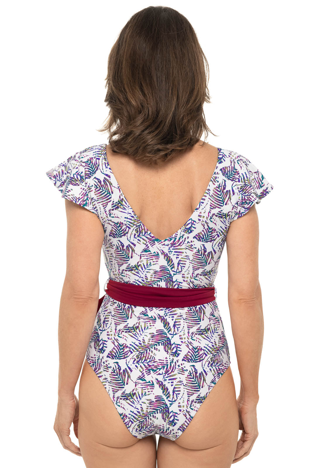 Maillot de bain à manches courtes papillon pour femme Coconut Grove | Feuilles de plage rose magnolia