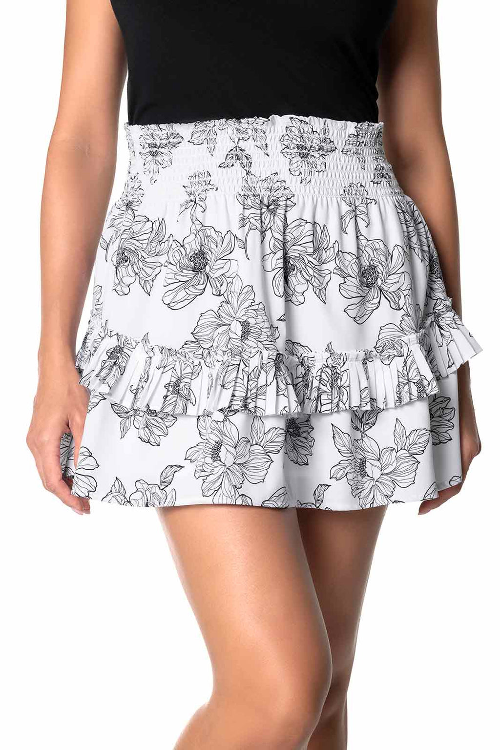 Jupe à volants Charlotte Bay pour femme | Blanc/Noir Perfect Peony
