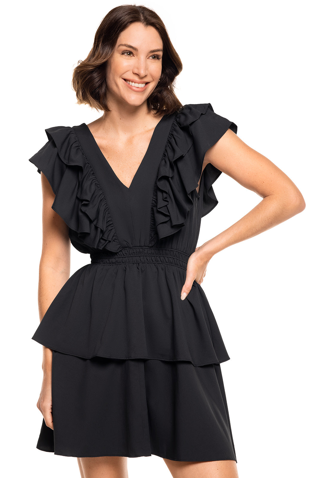Robe femme à volants et col en V South Cove | Noir